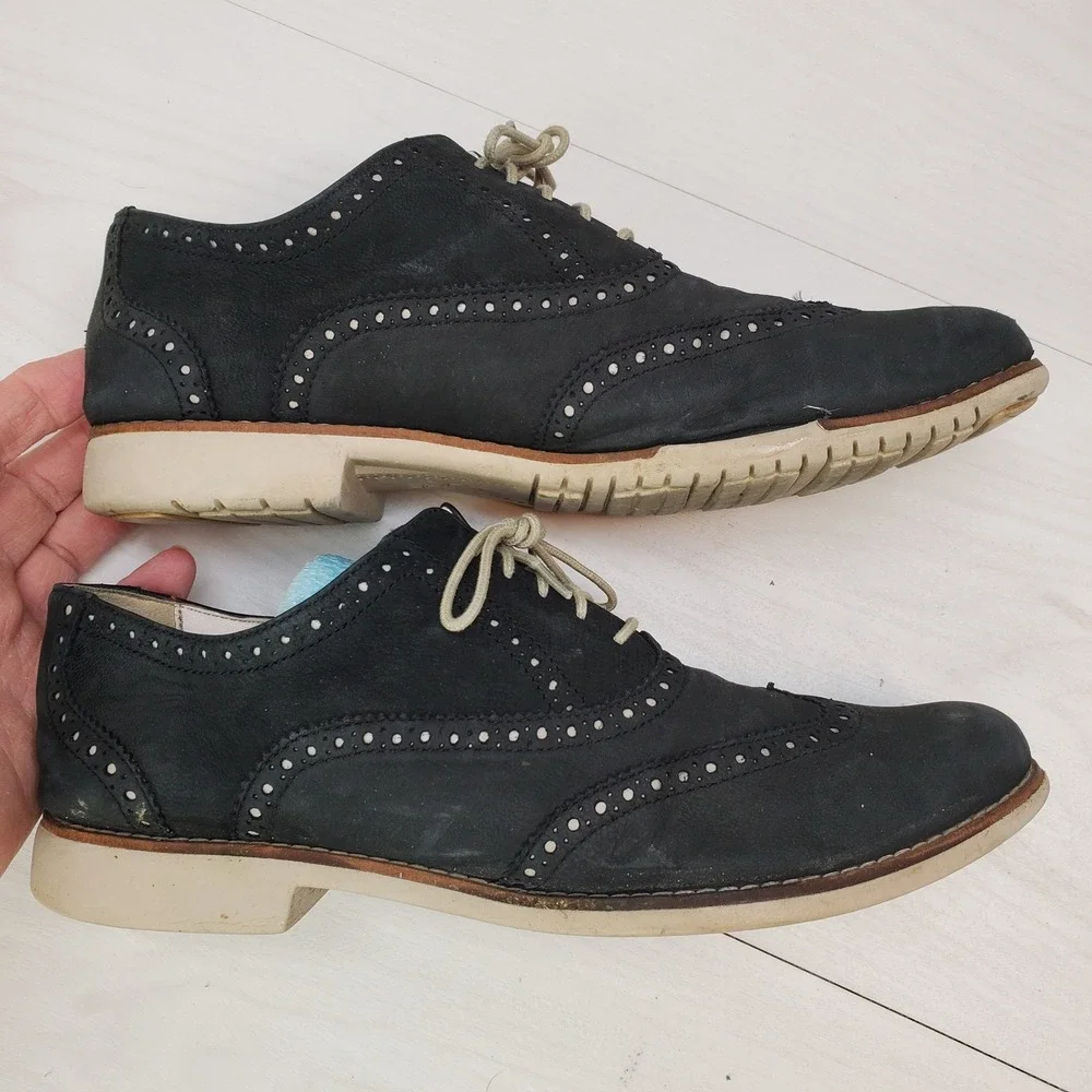 Cole Haan Mens Navy Blue Nubuck Wingtip Oxford Shoes‎ 9.5 B Preppy Smart Casual